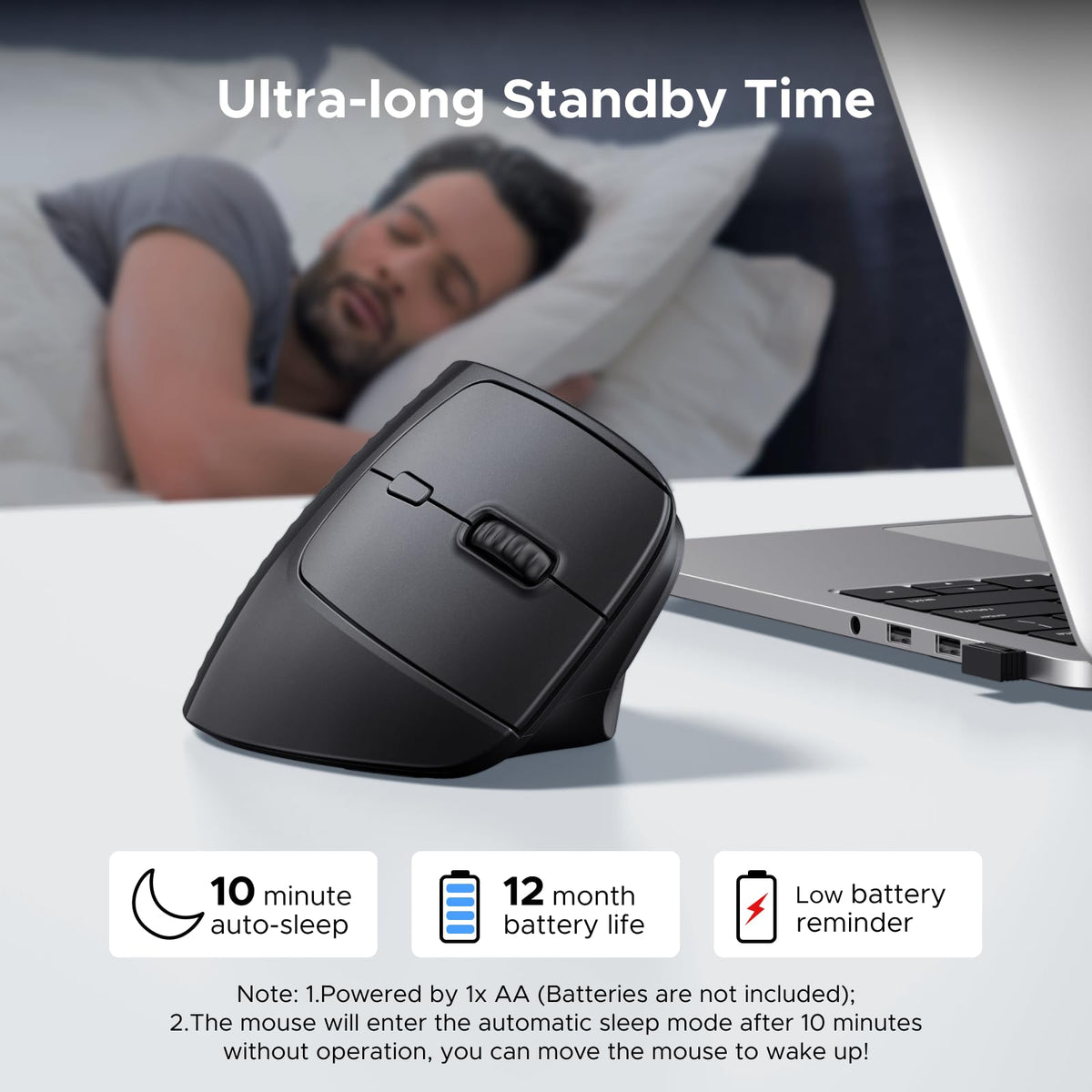 UGREEN Wireless Ergonomic Vertical Mouse, 12-Month Battery Life, 6 Buttons
