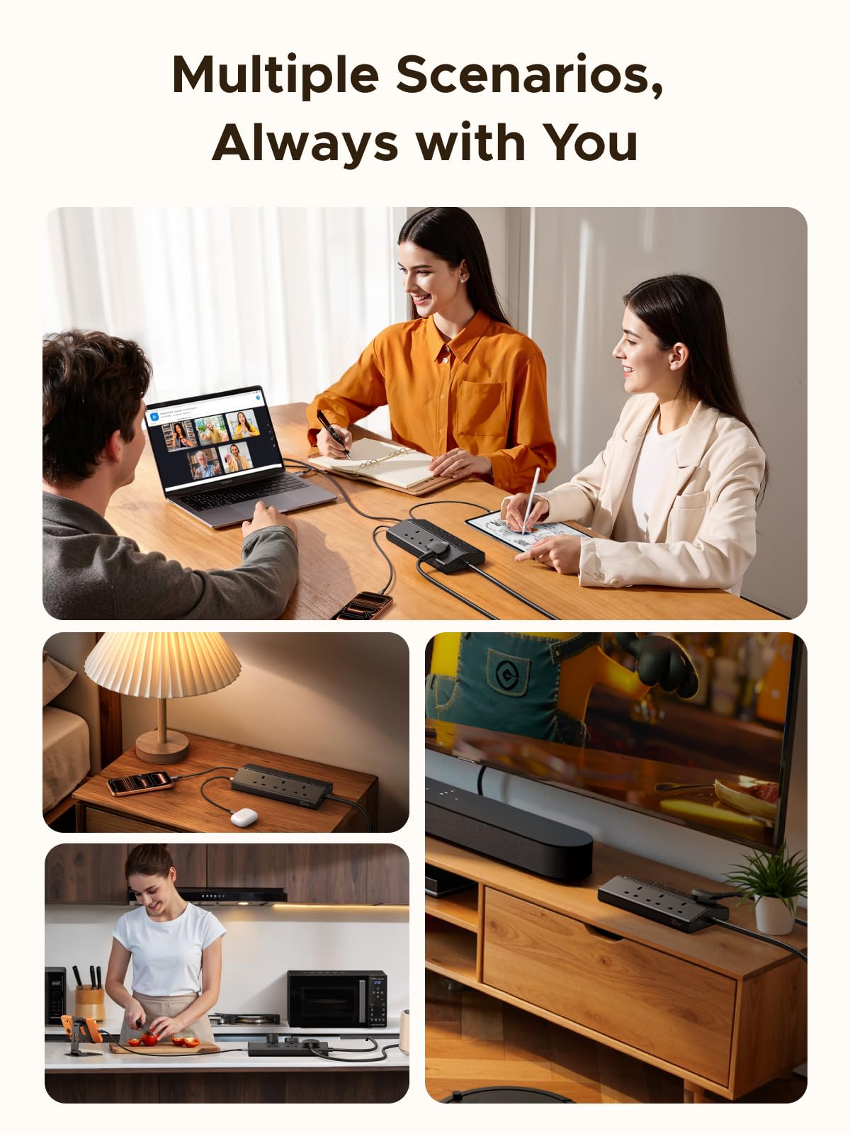 UGREEN Extension Lead 1.5M, 6 Way Power Strip with 3 USB-A & 1 USB-C
