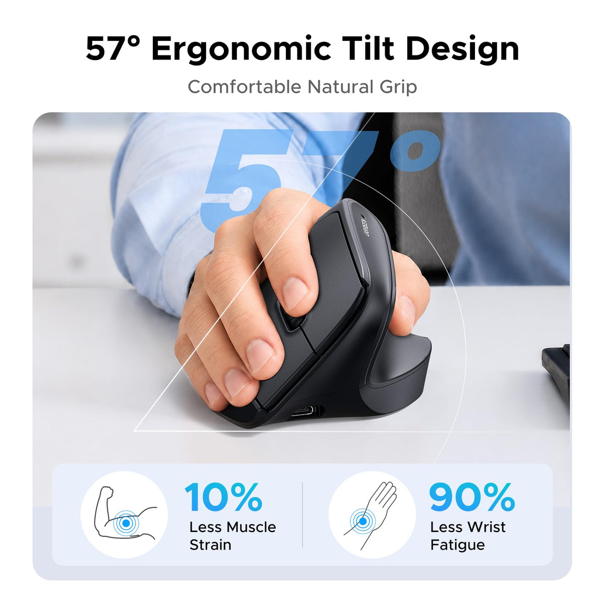 UGREEN Wireless Ergonomic Mouse, Rechargeable Bluetooth &USB Computer Mouse