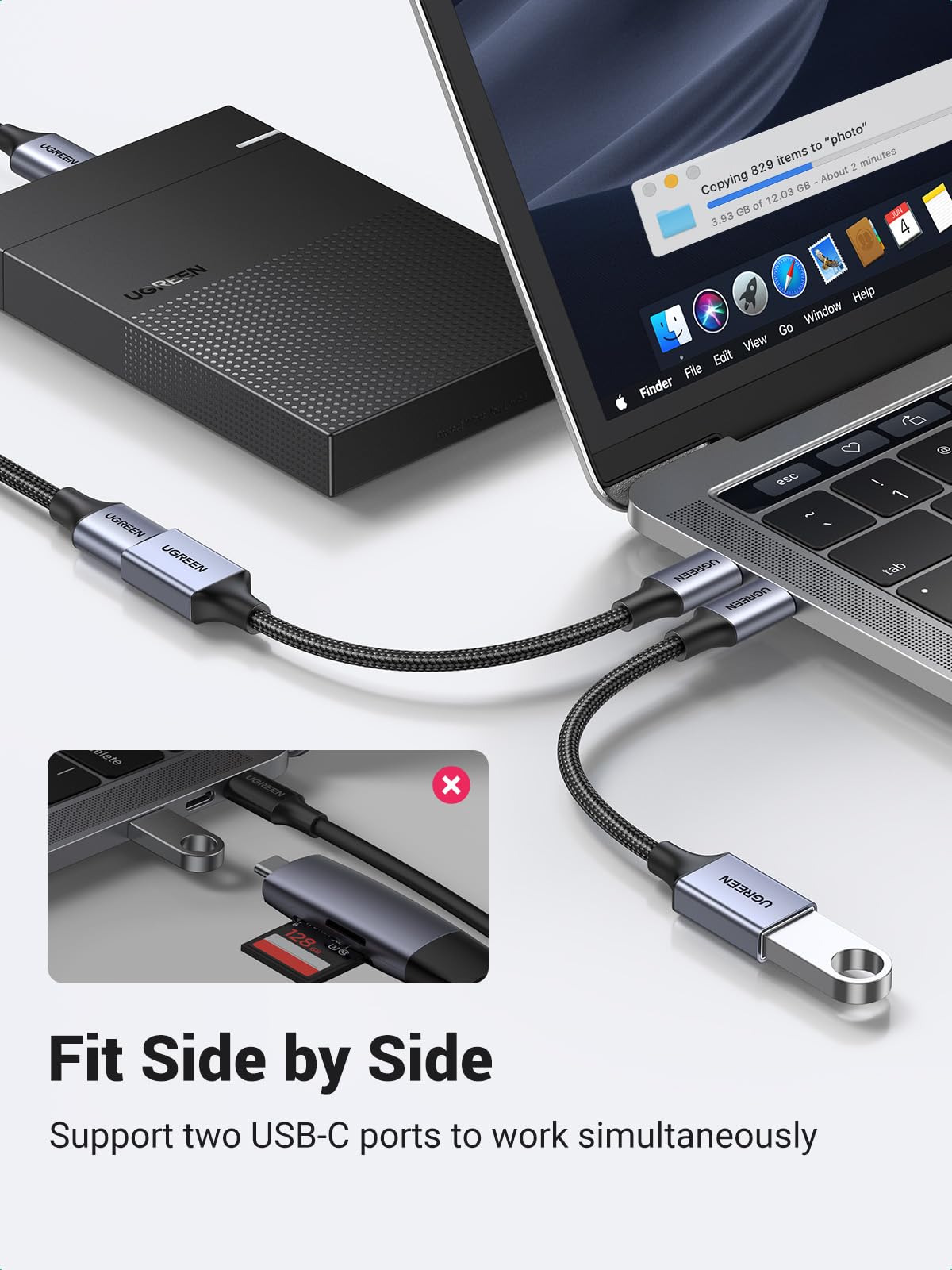 UGREEN 10Gbps USB C to USB Adaptor for iPhone, iPad, MacBook, Galaxy Grey