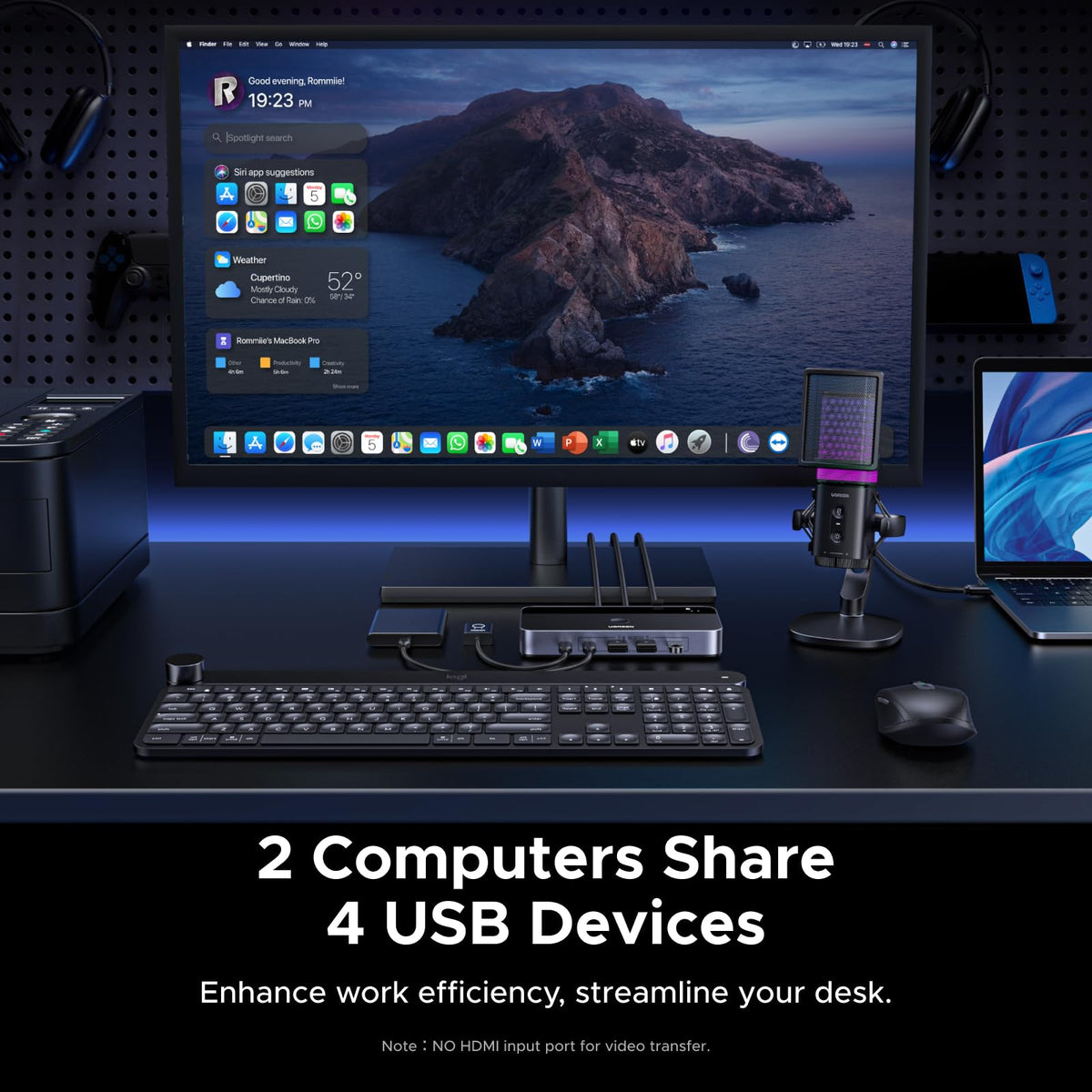 UGREEN USB 3.0 Switch 2 In 4 Out with Gigabit Ethernet Port, Sharing Switch