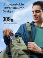 UGREEN Nexode Power Bank 12000mAh 100W portable charger features an ultra-portable power-column design, weighing about 309 grams and fitting easily into a backpack for outdoor and travel use.