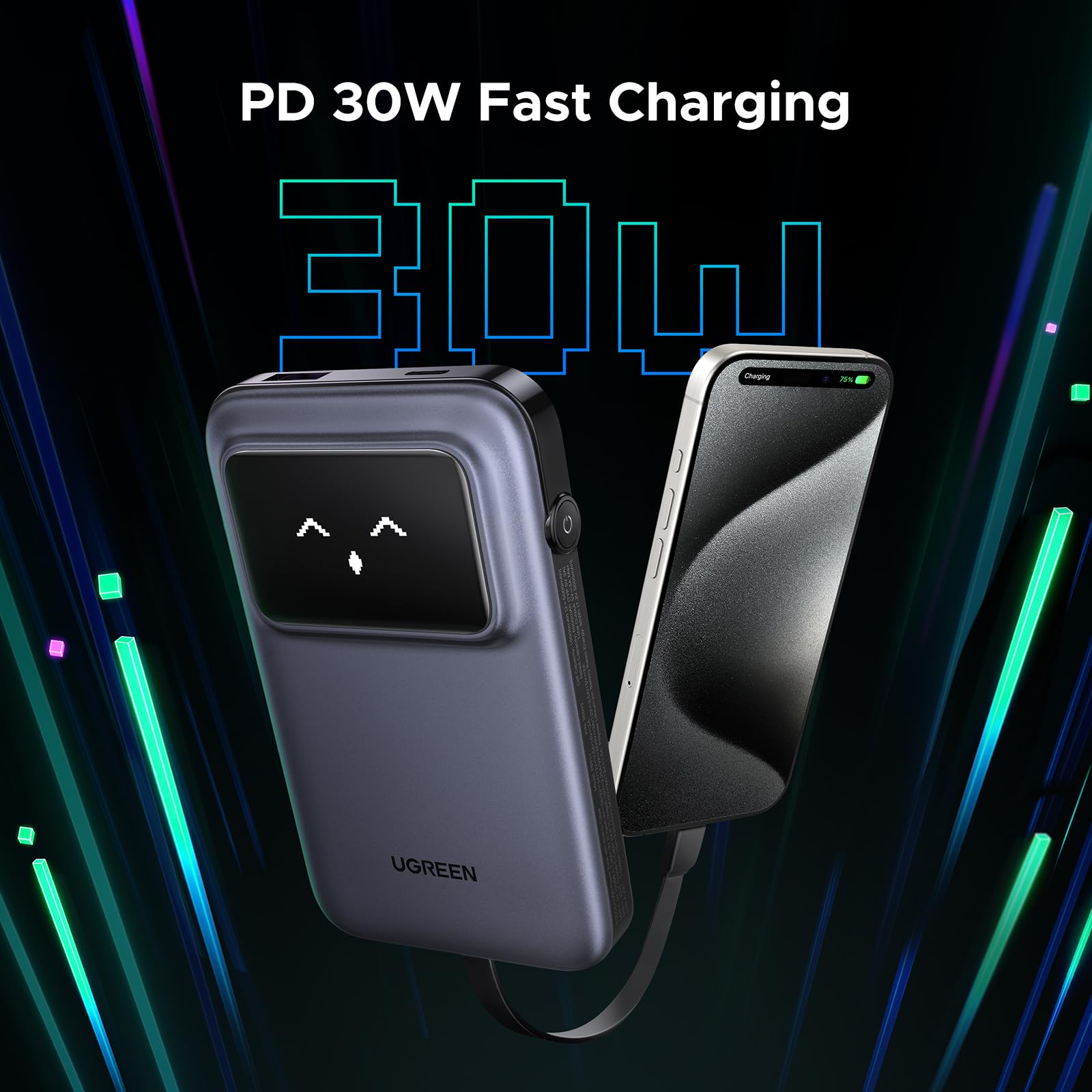 UGREEN Uno Power Bank 10000mAh 30W supports PD 30W fast charging as a portable charger, delivering high-speed power to smartphones and other USB-C devices for efficient charging during daily use and travel.