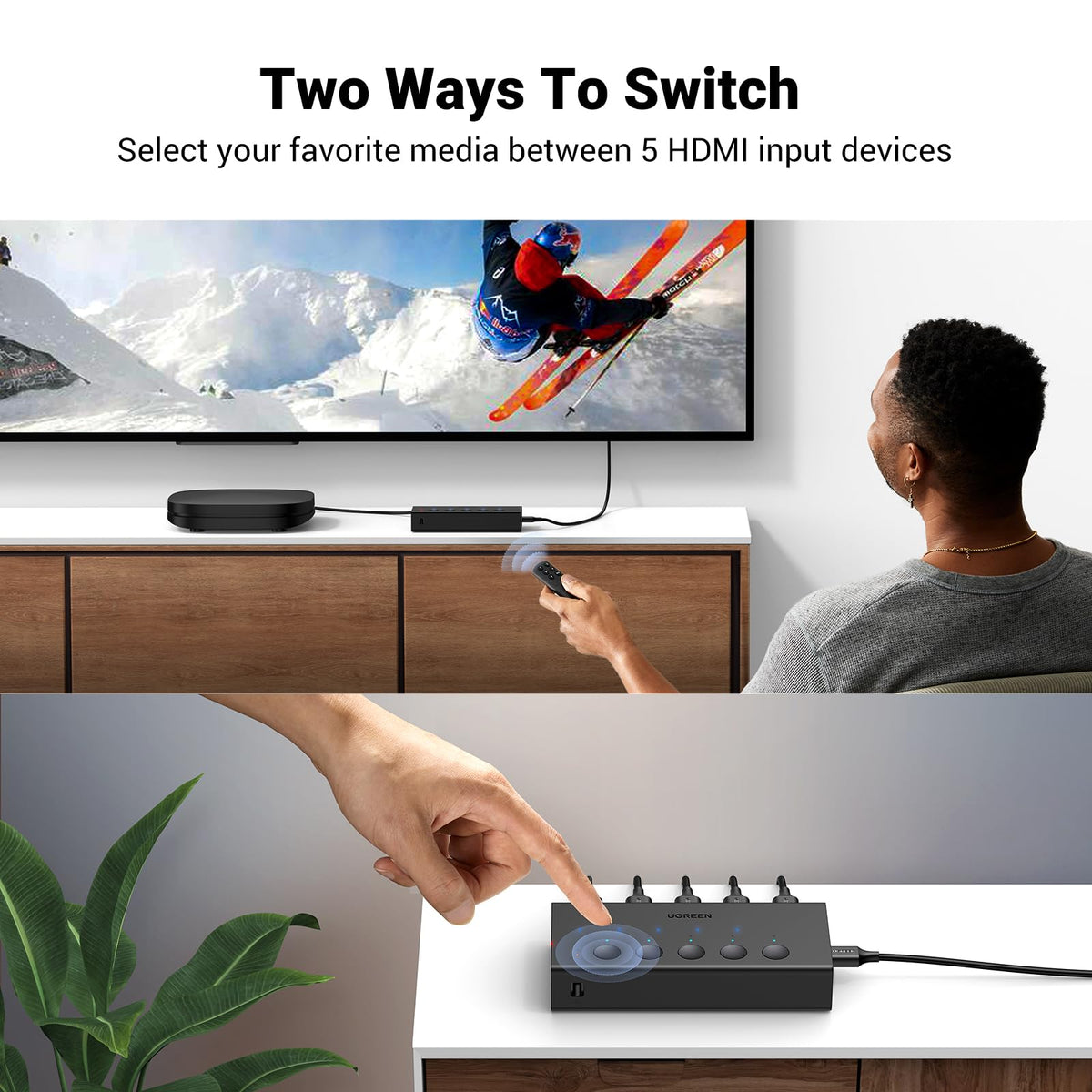 UGREEN HDMI Switch 5 in 1 Out, HDMI Splitter 4K@60Hz with Remote