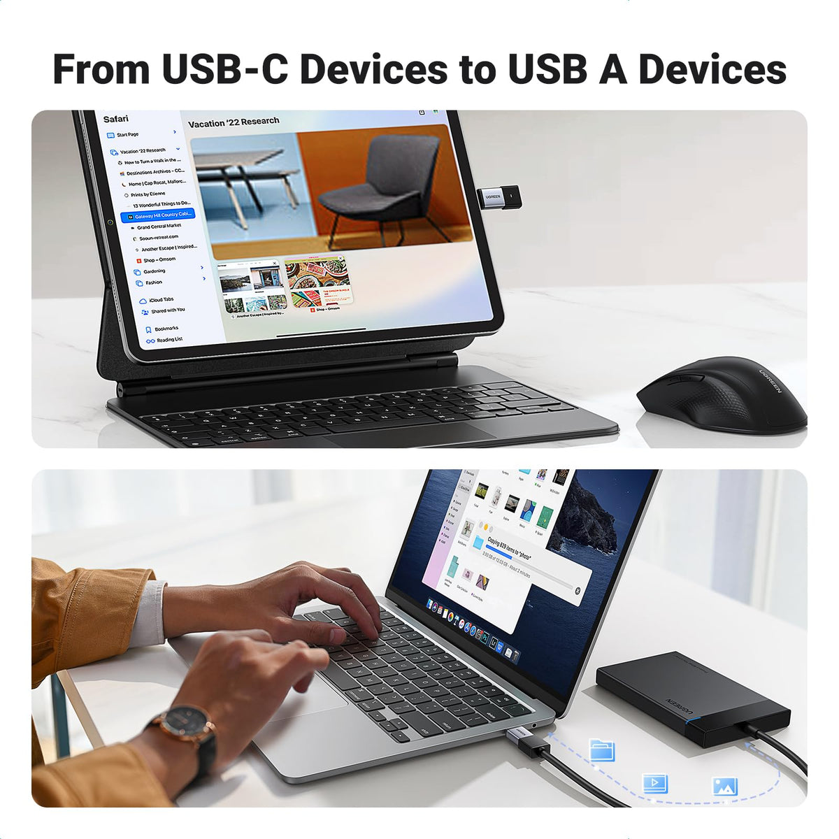 UGREEN USB to USB C Adapter 10Gbps for iPhone, iPad, MacBook, Galaxy 2 Pack