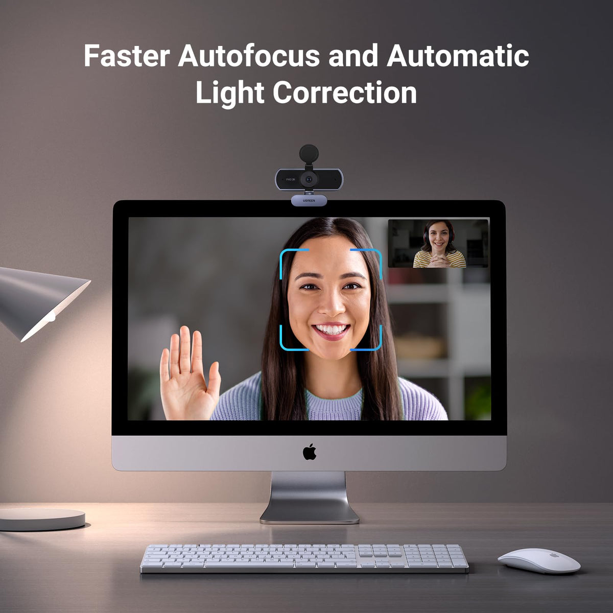 UGREEN 2K Webcam with Microphone, Dual Stereo Mics, Low Light Correction, Web Cam with Privacy Cover, Plug & Play, Camera for PC, Mac, Laptop, Zoom, Skype, Streaming, Video Calling & Conferences