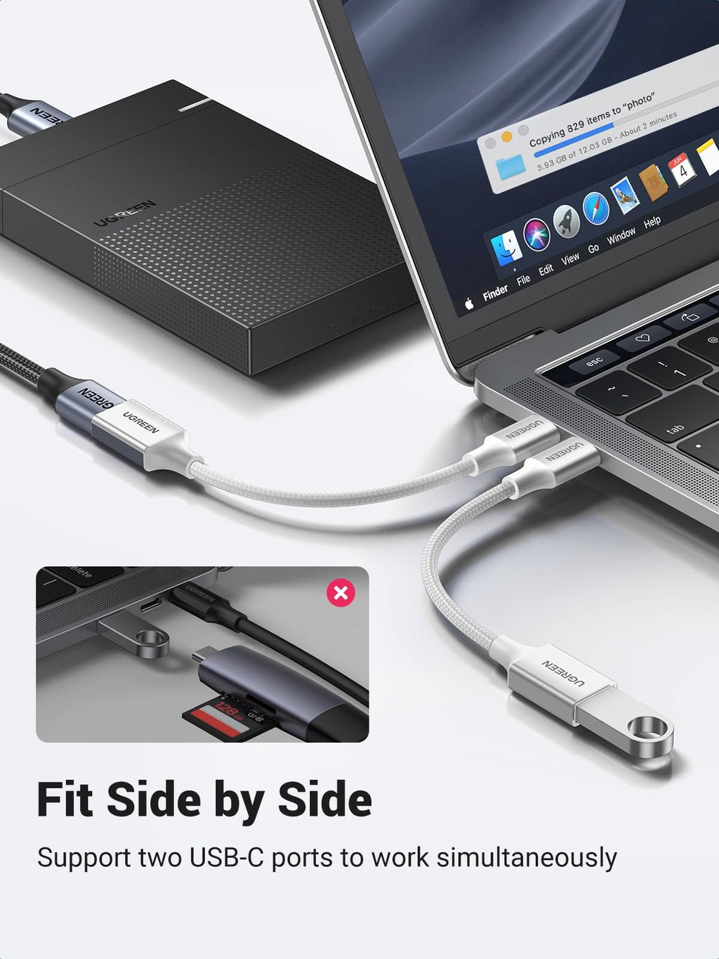 UGREEN 10Gbps USB C to USB Adaptor for iPhone, iPad, MacBook, Galaxy Silver