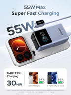 UGREEN Nexode 55W 10000mAh Power Bank Digital Display Built-in Cable, Blue