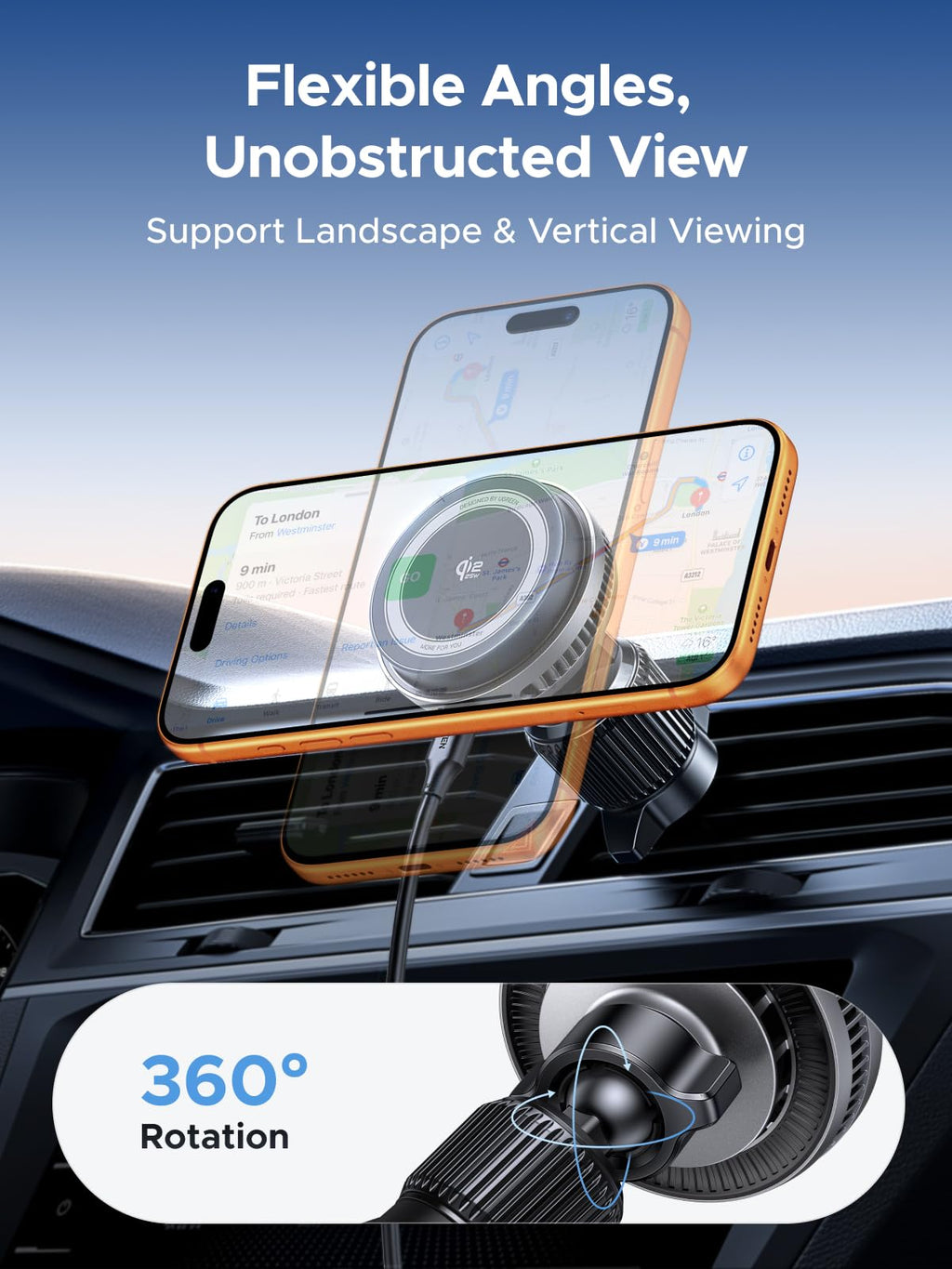 UGREEN Aircool 25W for MagSafe Car Charger, Qi2 Wireless Car Mount Charger