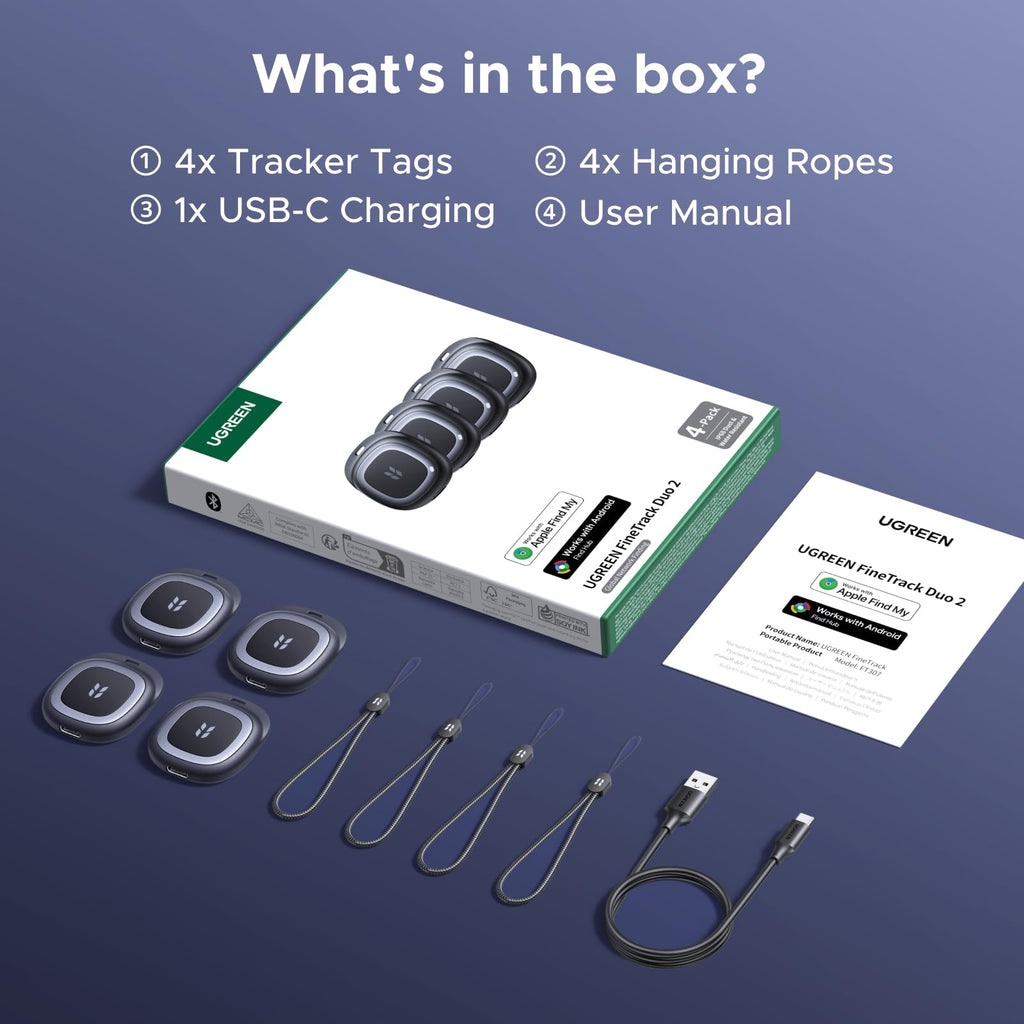 UGREEN FineTrack Duo2 Bluetooth Tracker Tag, iOS & Android, USB-C Charging