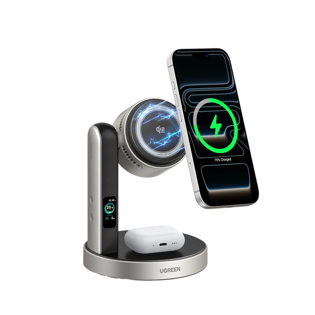 UGREEN MagFlow Pro Magnetic Wireless Charging Stand (2-in-1, Qi2 25W, Smart Cooling System)