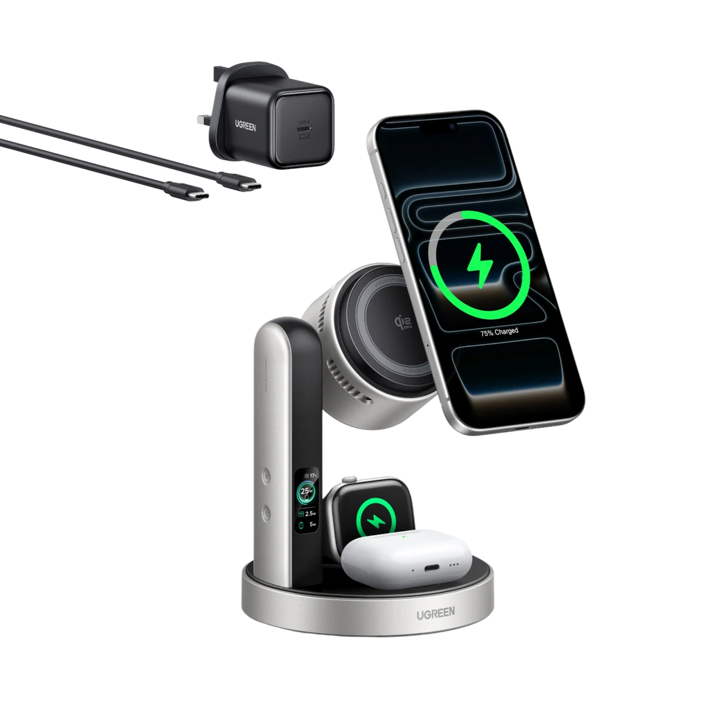 UGREEN MagFlow Pro Magnetic Wireless Charging Stand (3-in-1, Qi2 25W)