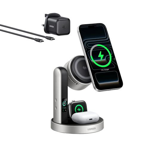 UGREEN MagFlow Pro Magnetic Wireless Charging Stand (3-in-1, Qi2 25W)