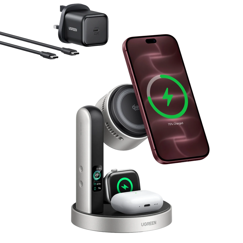 UGREEN MagFlow Pro Magnetic Wireless Charging Stand (3-in-1, Qi2 25W)