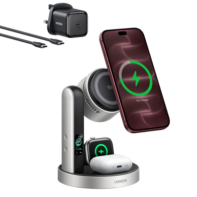 UGREEN MagFlow Pro Magnetic Wireless Charging Stand (3-in-1, Qi2 25W)