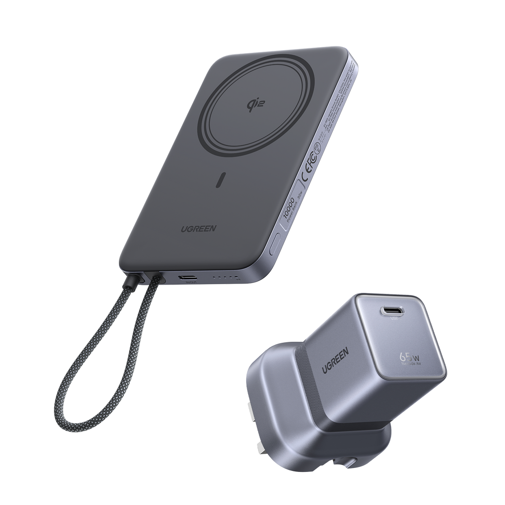 UGREEN MagFlow Air Power Bank & Nexode Air Charger Bundle (5,000mAh / 10,000mAh, Qi2 15W, 65W GaN)