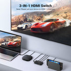 UGREEN HDMI Switch 3 IN 1 OUT HDMI Switcher Splitter Supports 4K 3D HD Monitor Wireless Remoter Control Compatible with TV, PS5/PS4/PS3, Laptop/PC DVD Blu-Ray Xbox HDTV
