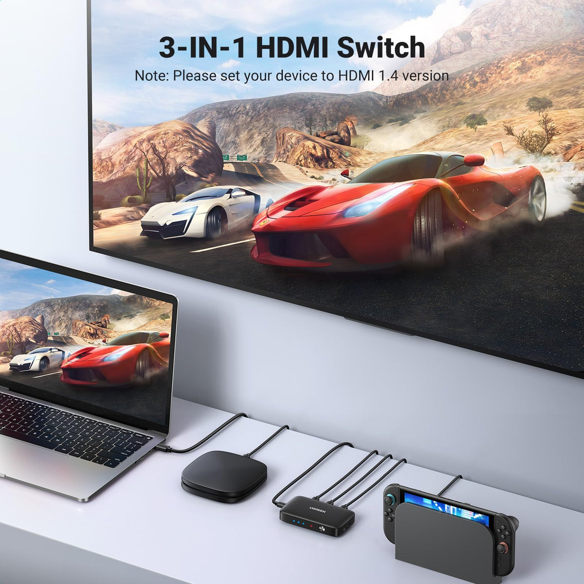 UGREEN HDMI Switch 3 IN 1 OUT HDMI Switcher Splitter Supports 4K 3D HD Monitor Wireless Remoter Control Compatible with TV, PS5/PS4/PS3, Laptop/PC DVD Blu-Ray Xbox HDTV