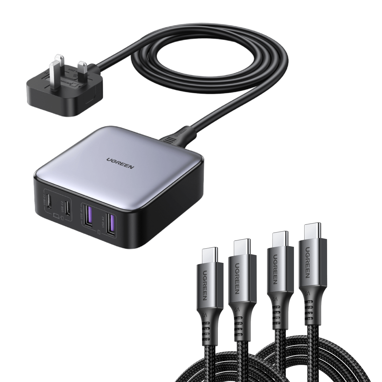 UGREEN Bundle Sale: 65W 4 Ports Charger+100W USB-C Cable*2 (3.2ft)
