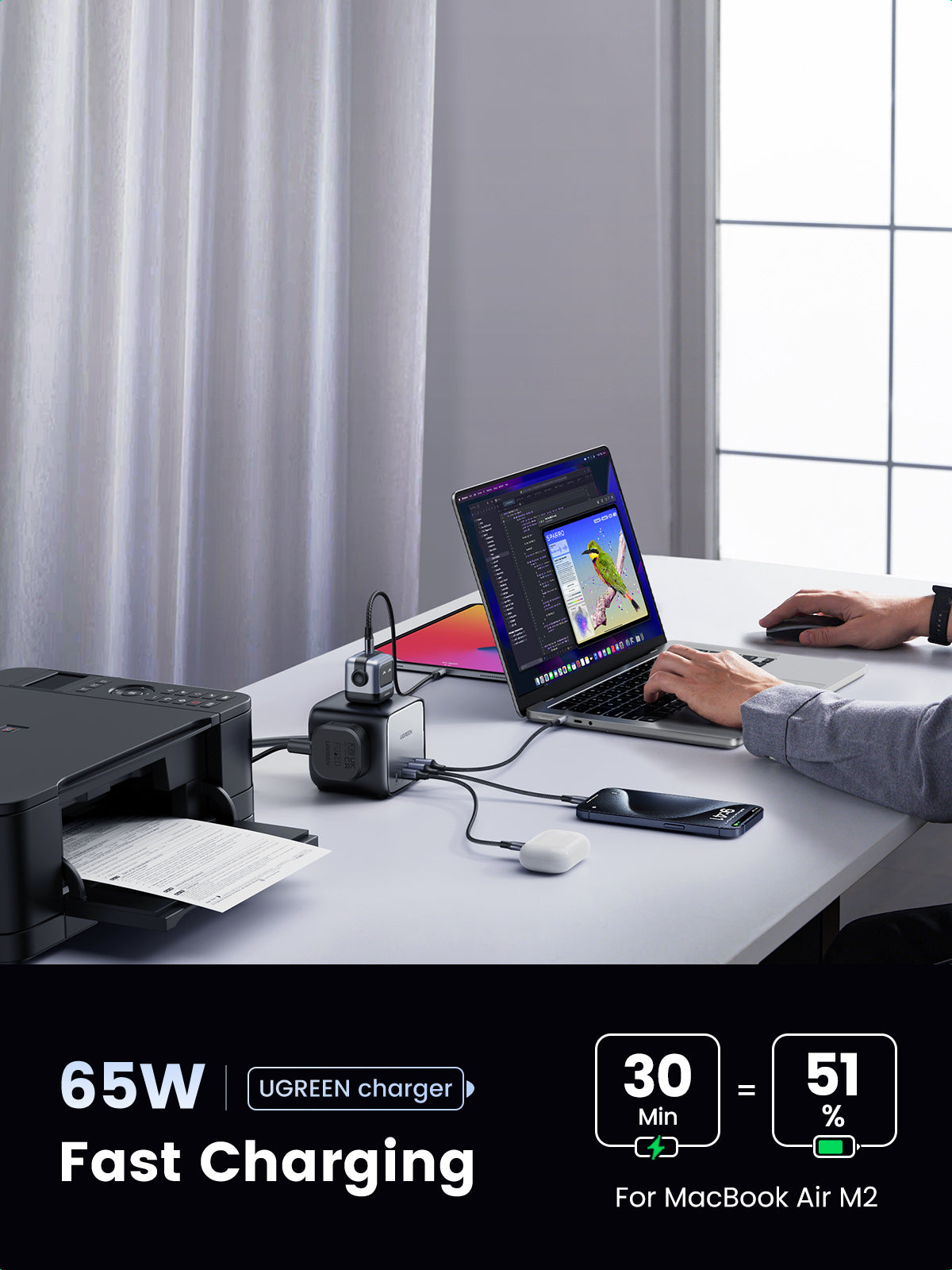UGREEN 65W USB-C GaN Charging Station-7 Ports Desktop Charger