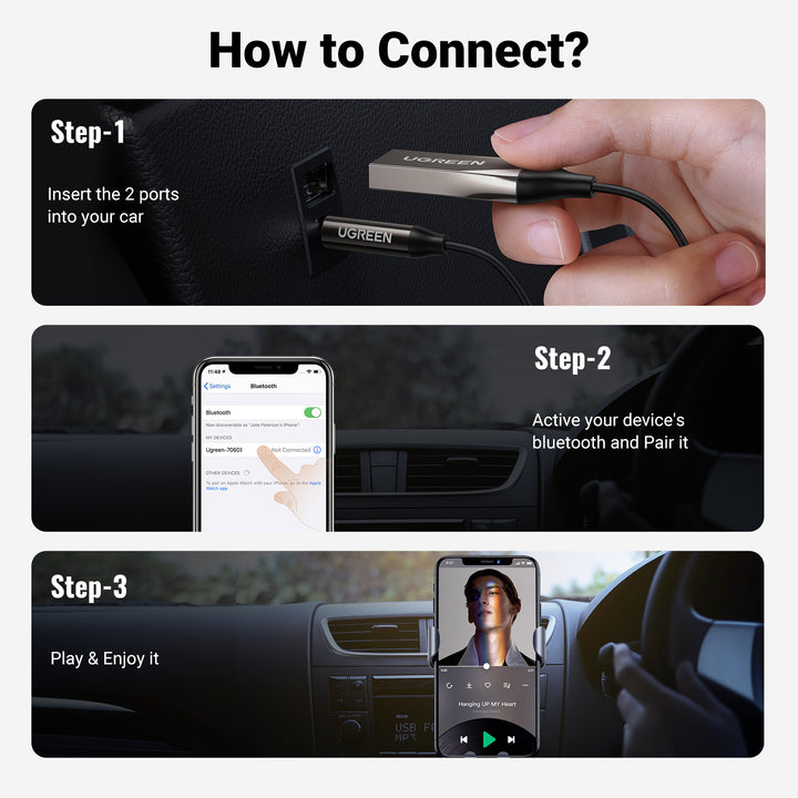 Ugreen Bluetooth 5.3 Adapter for Car with 3.5mm Jack