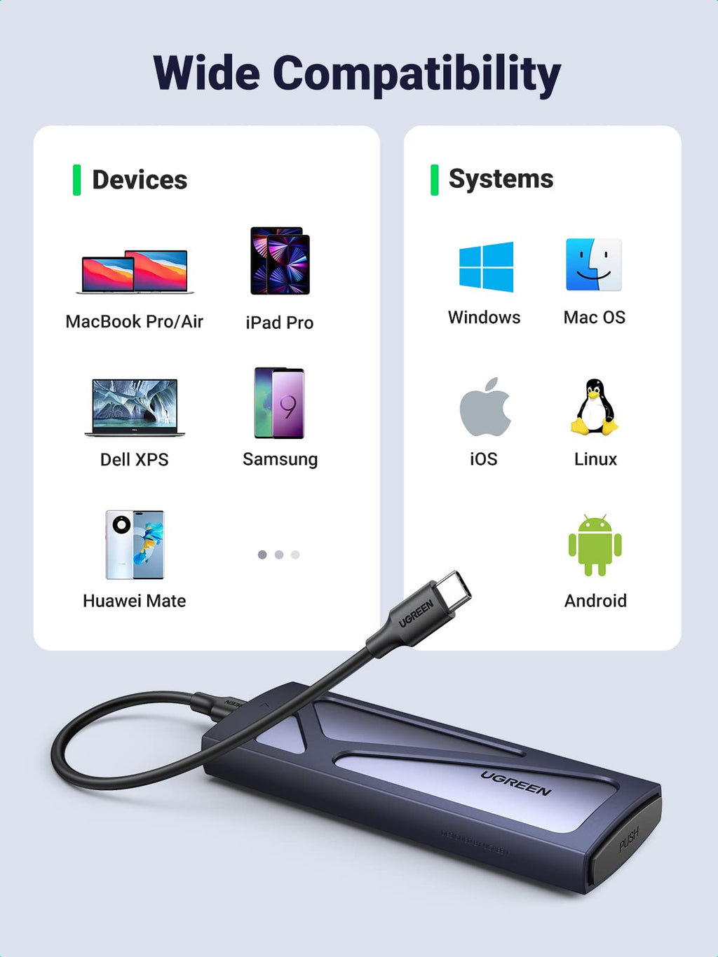 Ugreen 10Gbps M.2 NVMe SSD Hard Drive Enclosure With 2 Cables - UGREEN-90541