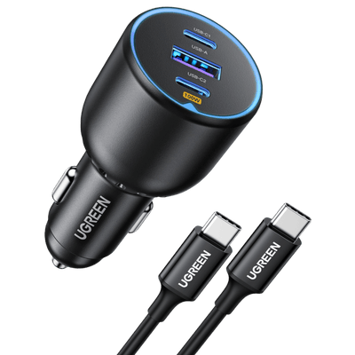 UGREEN 130W PD Car Charger 3 Ports with 100W USB-C Cable