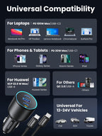 Ugreen 130W PD Car Charger 3 Ports with 100W USB-C Cable - UGREEN - 90889