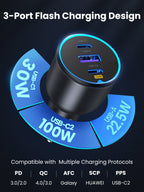 Ugreen 130W PD Car Charger 3 Ports with 100W USB-C Cable - UGREEN - 90889