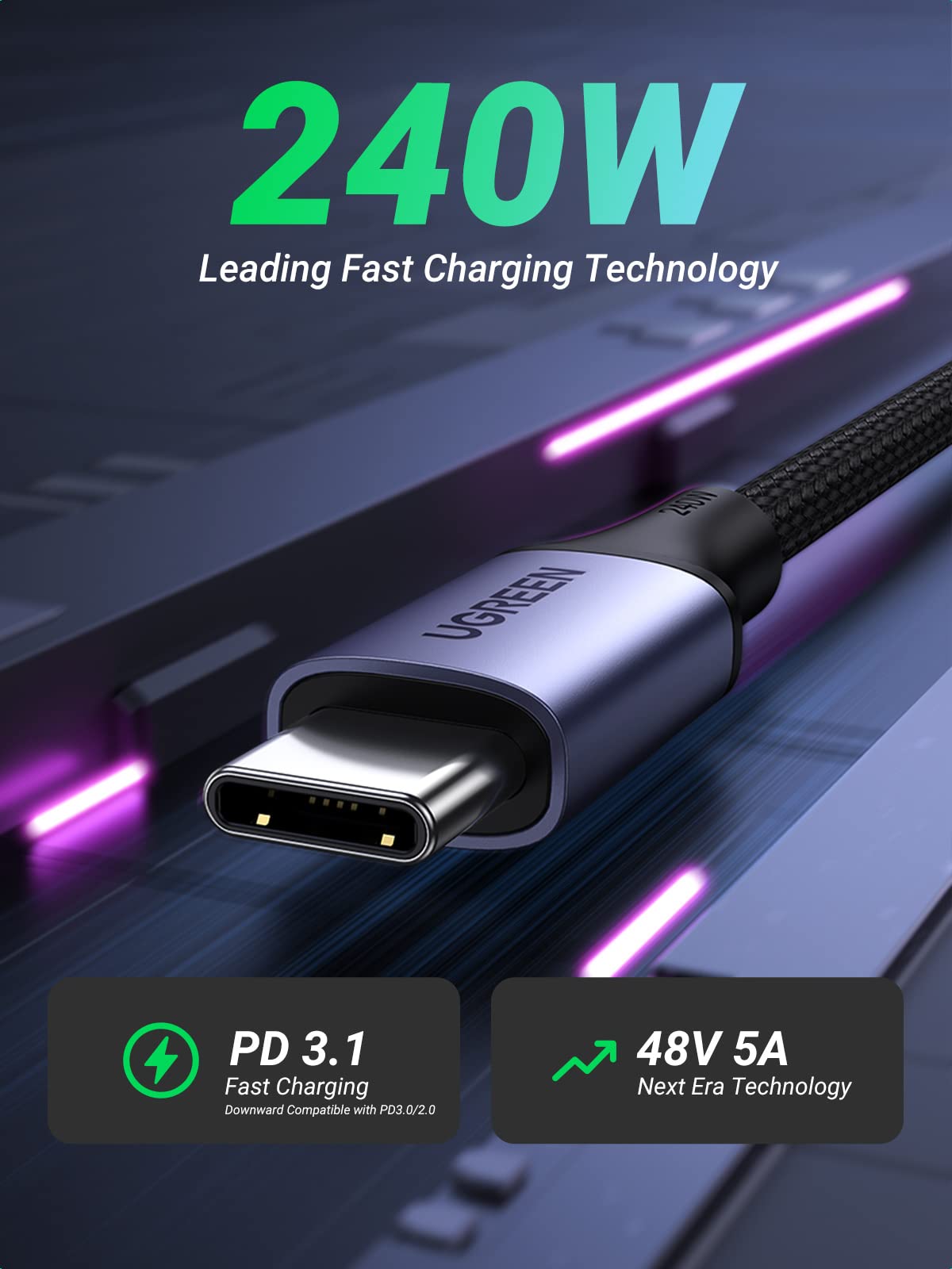 Ugreen 240W USB C Charger Cable PD 3.1 USB C to USB C Cable - UGREEN-‎90440