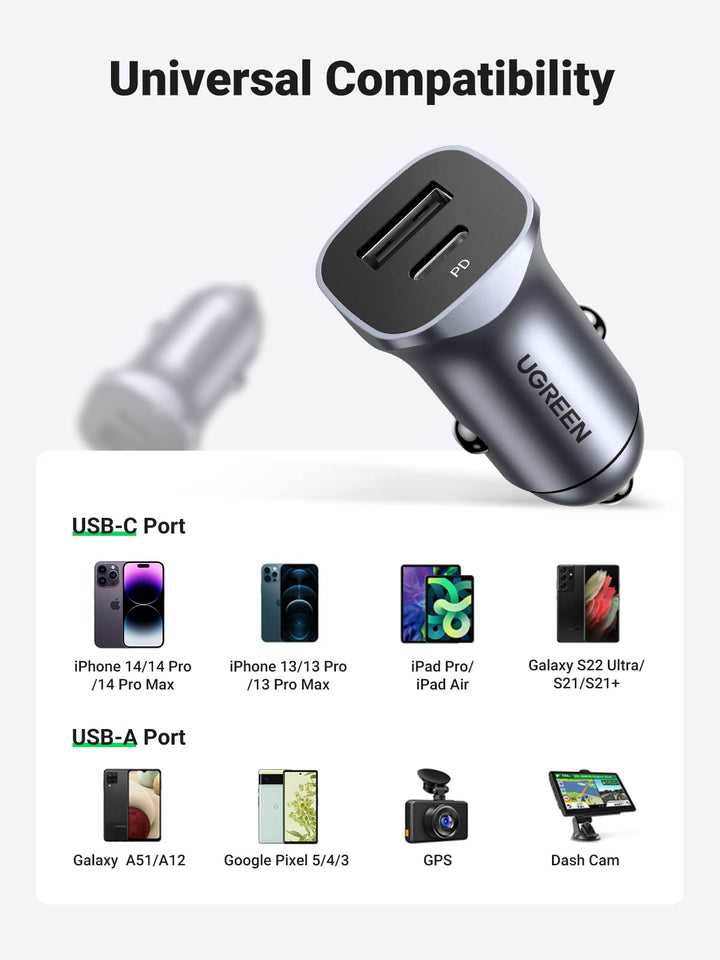 Ugreen 24W PD Car Charger 2 Ports - UGREEN-30780