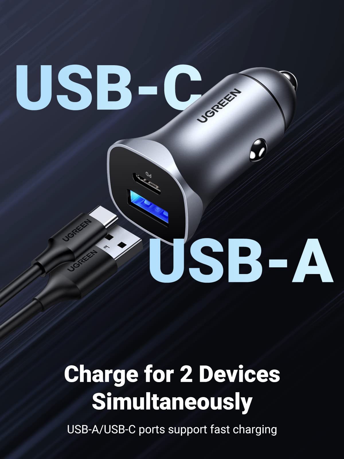Ugreen 24W PD Car Charger 2 Ports - UGREEN-30780