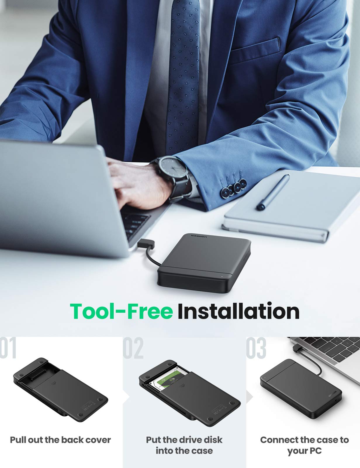 Ugreen 2.5 Inch HDD Enclosure - USB C, UASP, 5Gbps