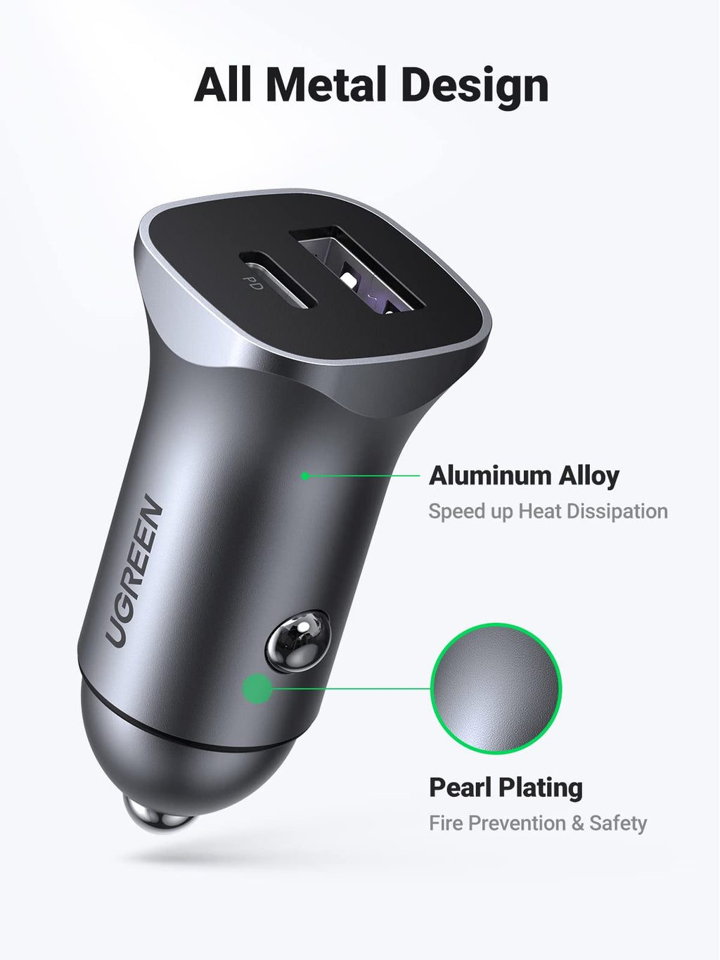 Ugreen 30W PD Car Charger 2 Ports with 60W USB C Cable - UGREEN-90314