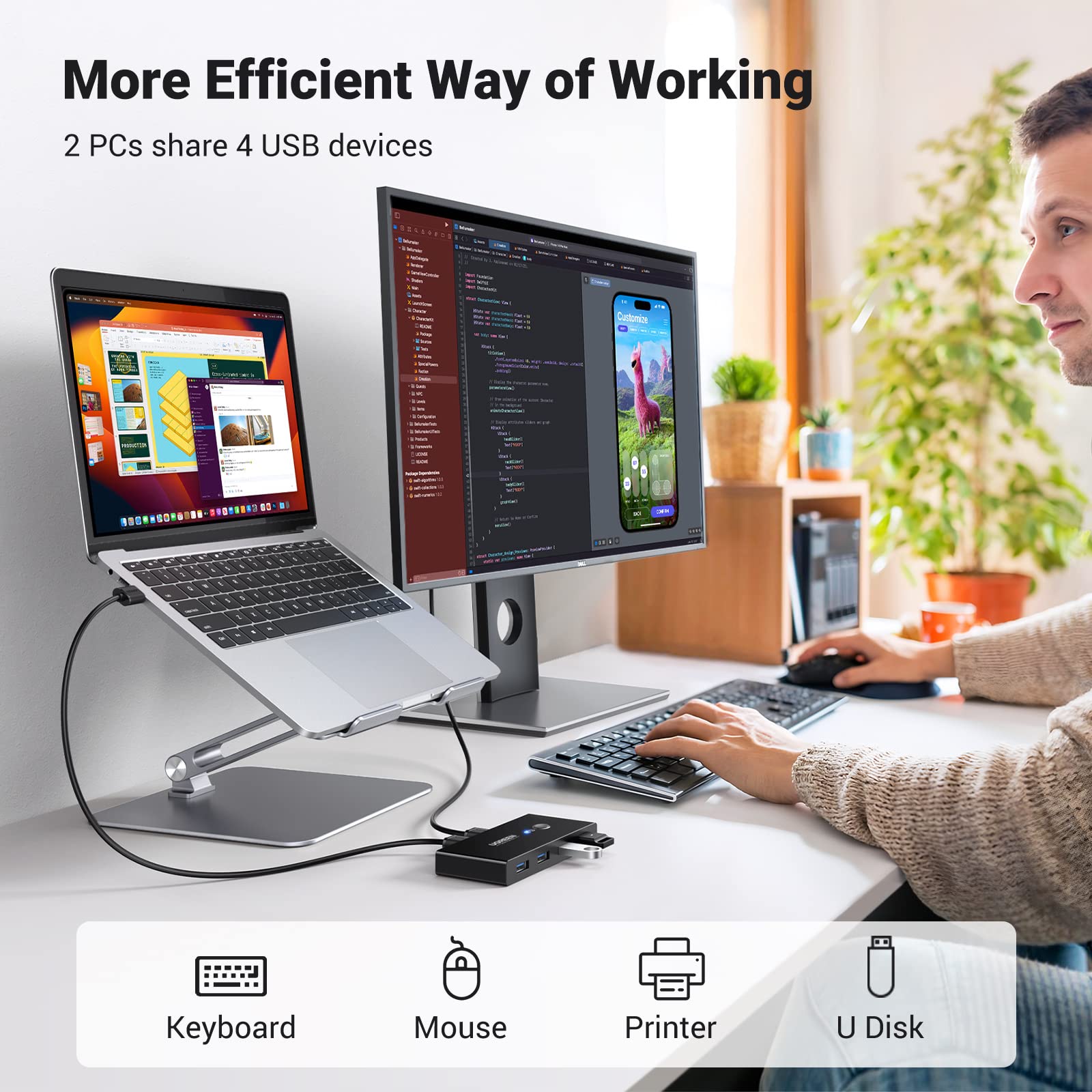 Ugreen 4 Port USB 3.0 5Gbps High-Speed Switch Selector - UGREEN-30768