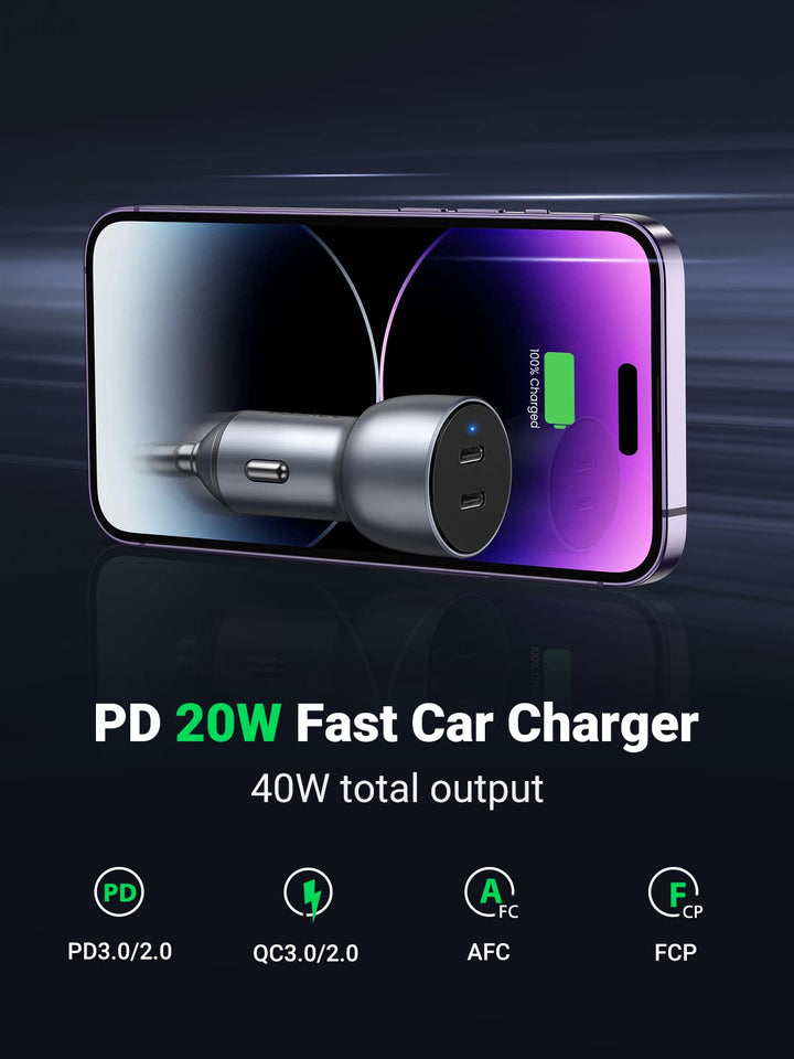 Ugreen 40W PD Car Charger 2 Ports with 60W USB C Cable - UGREEN-90544