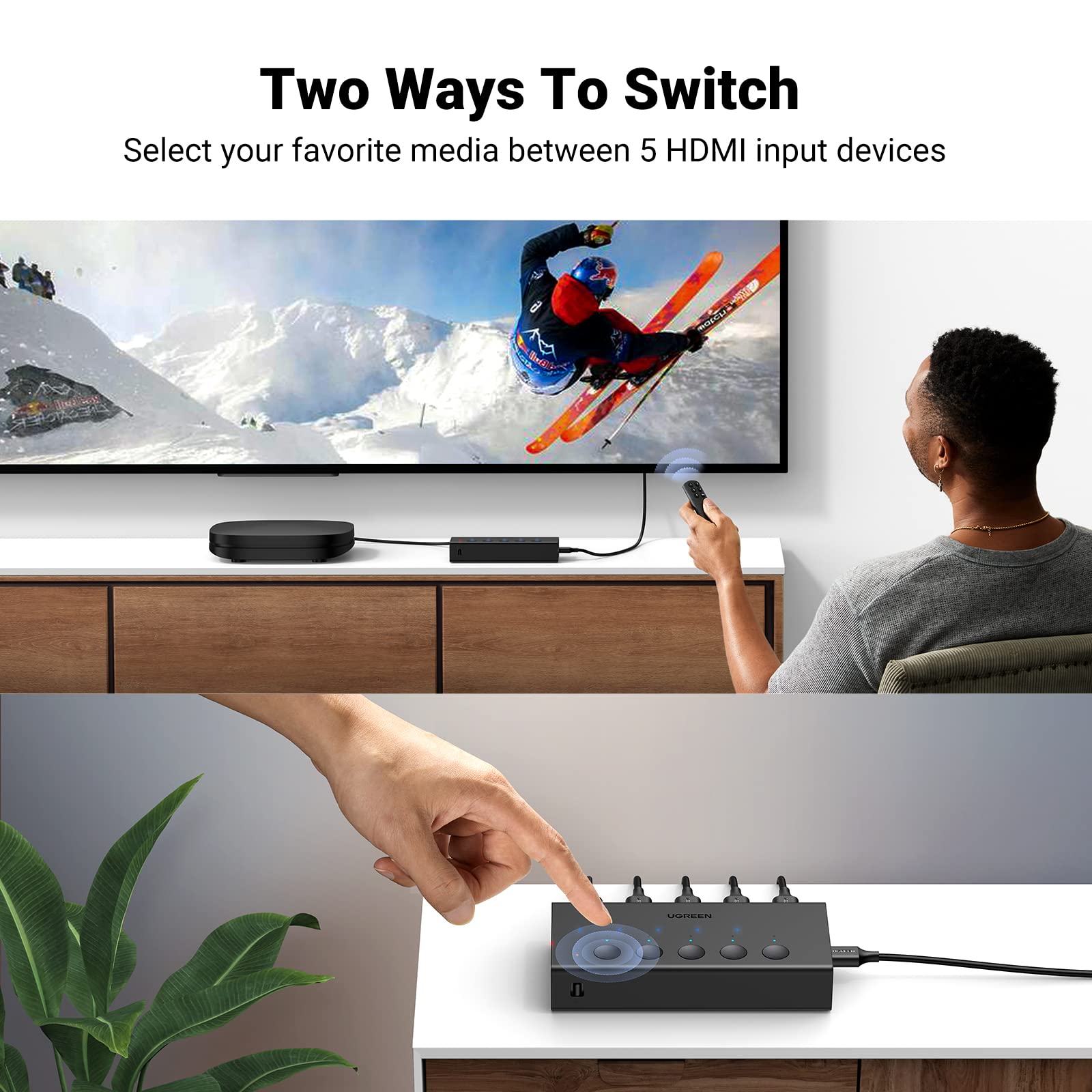 Ugreen 5 in 1 Out HDMI Switch - 4k@60hz with Remote - UGREEN - 90512