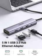 Ugreen 5-in-1 USB 3.0 Hub with Ethernet Adapter - Driver-Free - UGREEN - 60554