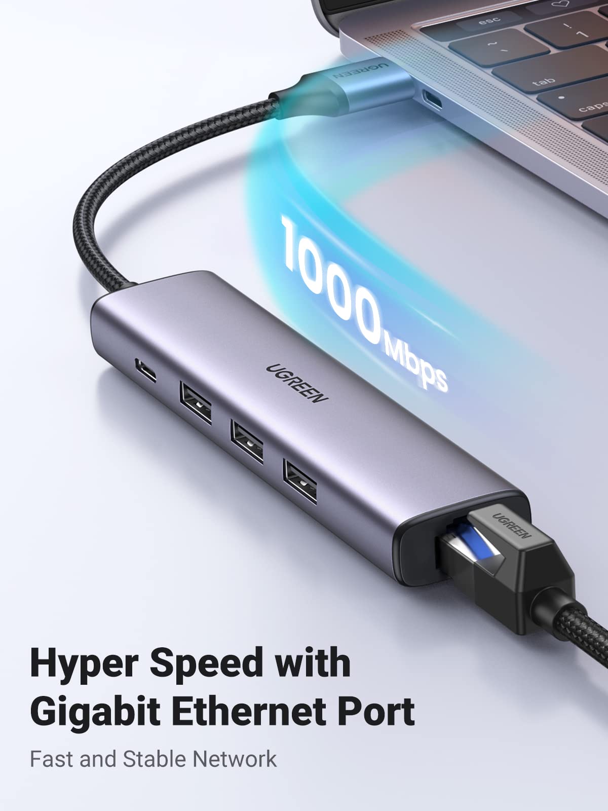 Ugreen 5-in-1 USB 3.0 Hub with Ethernet Adapter - Driver-Free - UGREEN - 60554