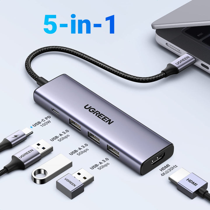 Ugreen 5-in-1 USB-C Hub (100W PD, 4K@30Hz HDMI) - UGREEN-15596