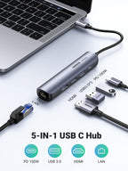 Ugreen 5-in-1 USB-C Hub (4K@60Hz HDMI, RJ45 Ethernet) - UGREEN-10919