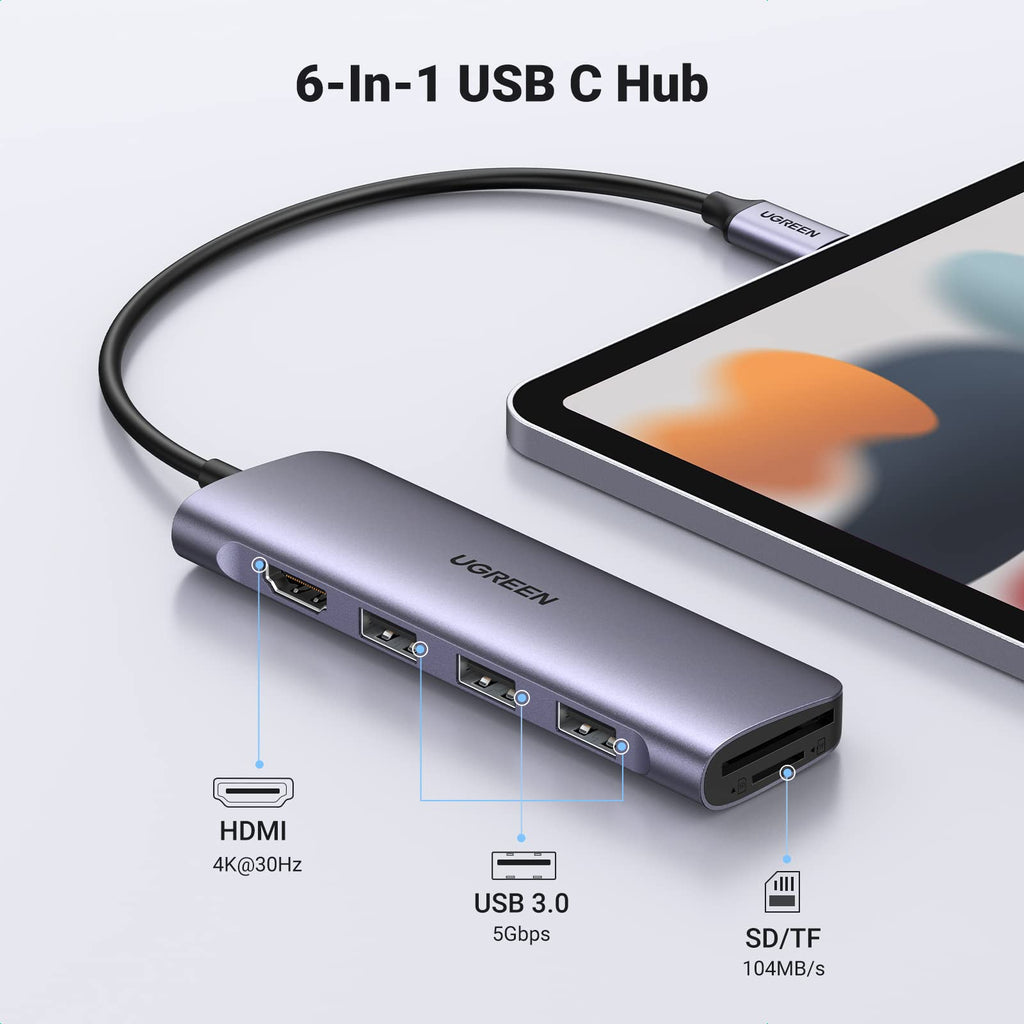 Ugreen 6-in-1 USB-C Hub (100W PD, 4K@30Hz HDMI) - UGREEN-70410