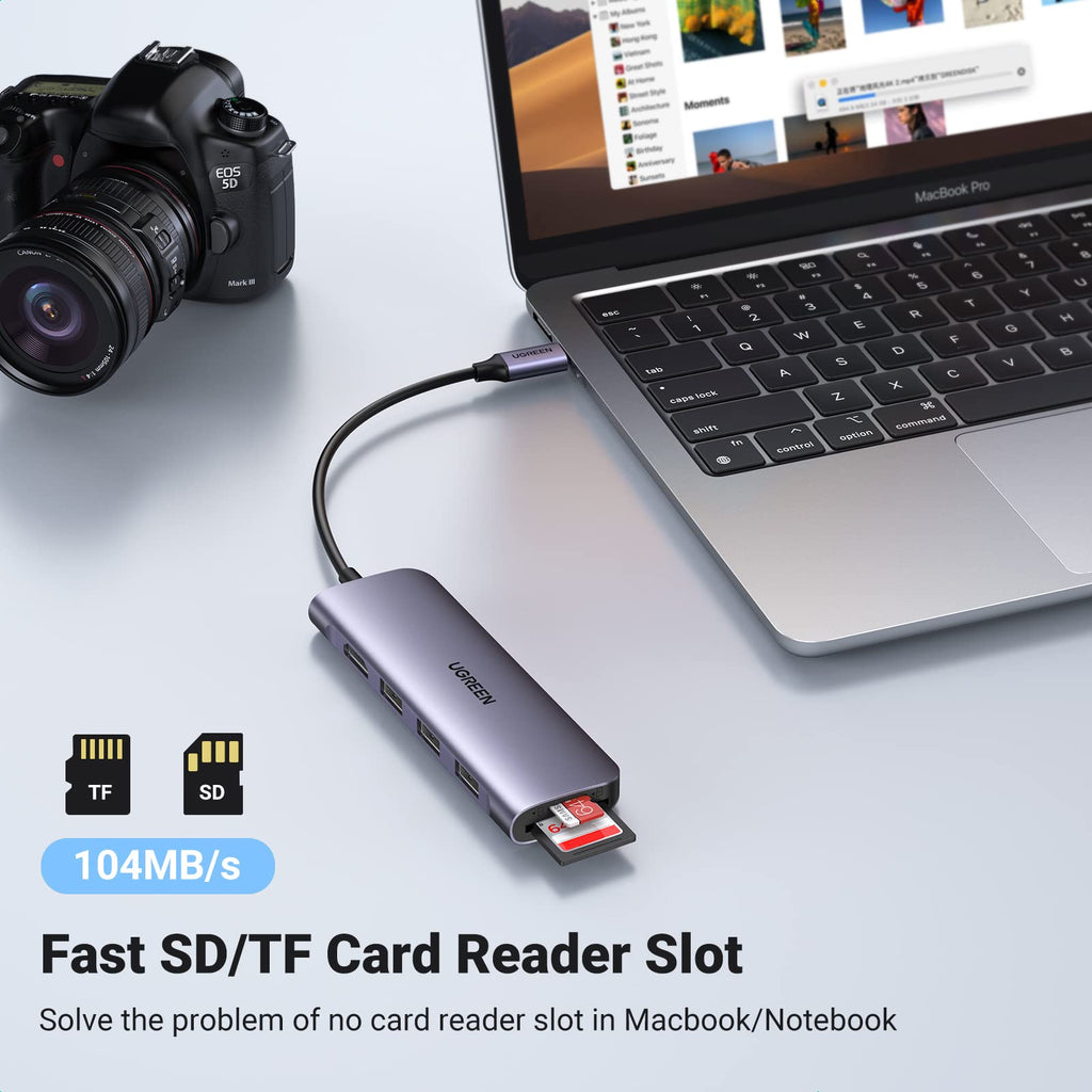 Ugreen 6-in-1 USB-C Hub (100W PD, 4K@30Hz HDMI) - UGREEN-70410