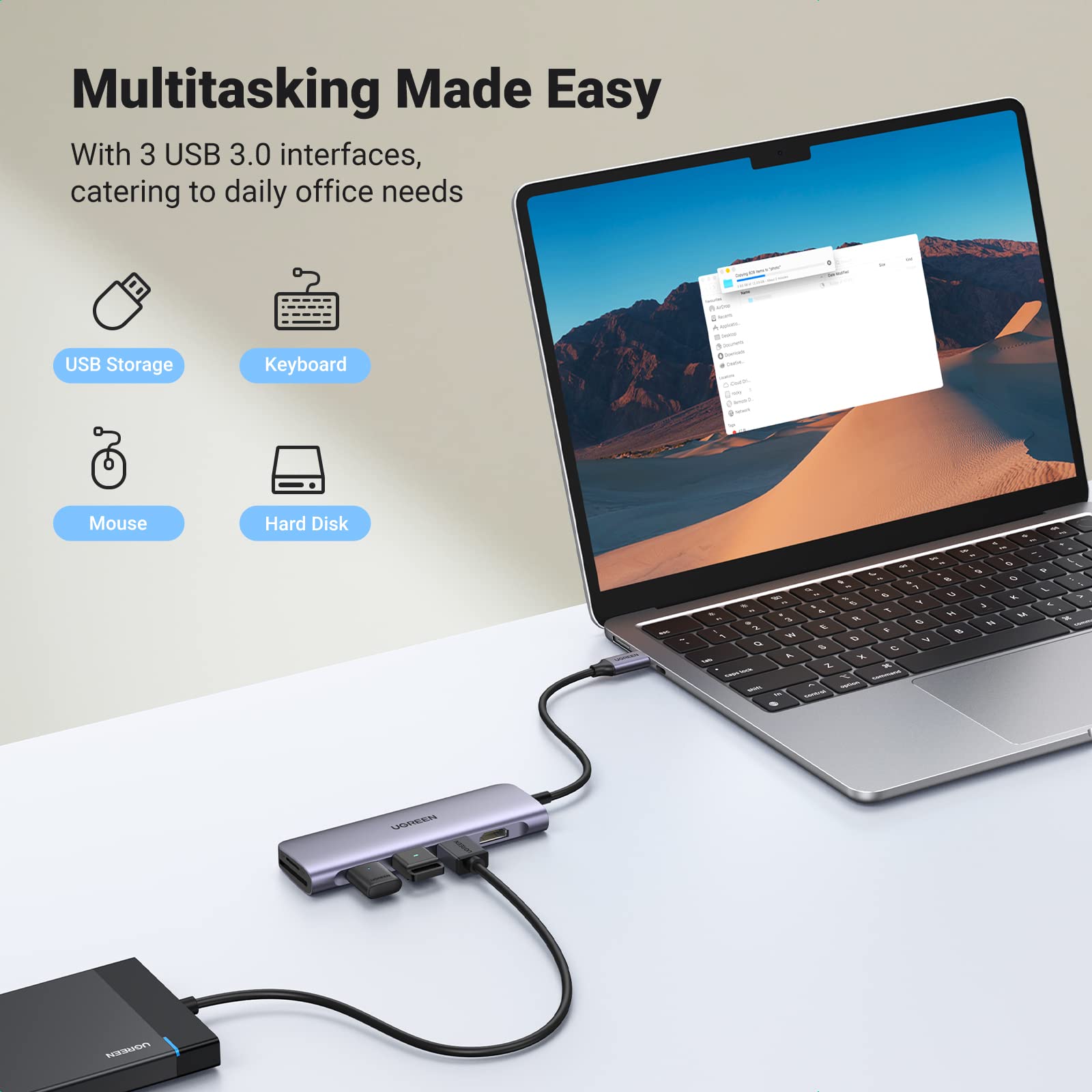 Ugreen 6-in-1 USB-C Hub (100W PD, 4K@30Hz HDMI) - UGREEN-70410