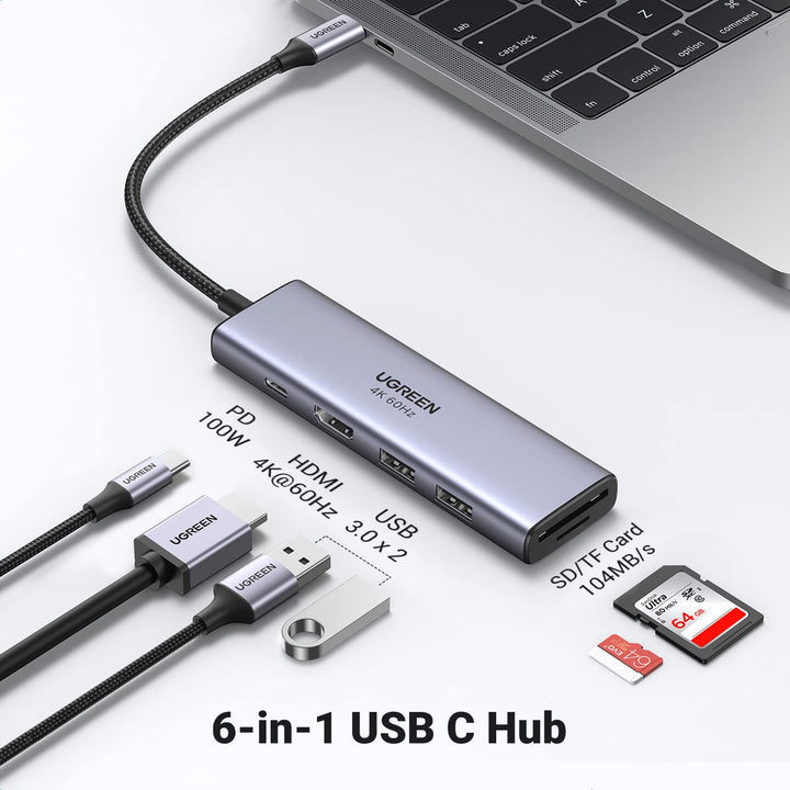 Ugreen 6-in-1 USB-C Hub (4K@60Hz HDMI, 100W PD) - UGREEN-60384