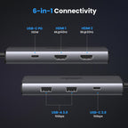Ugreen 6-in-1 USB-C Hub (Dual HDMI, 8K@30Hz Single) - UGREEN-15852