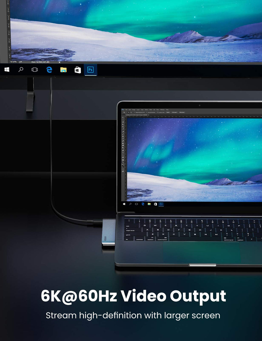 Ugreen 6-in-2 USB-C Hub (3 USB 3.0, Thunderbolt 3) - UGREEN-60560