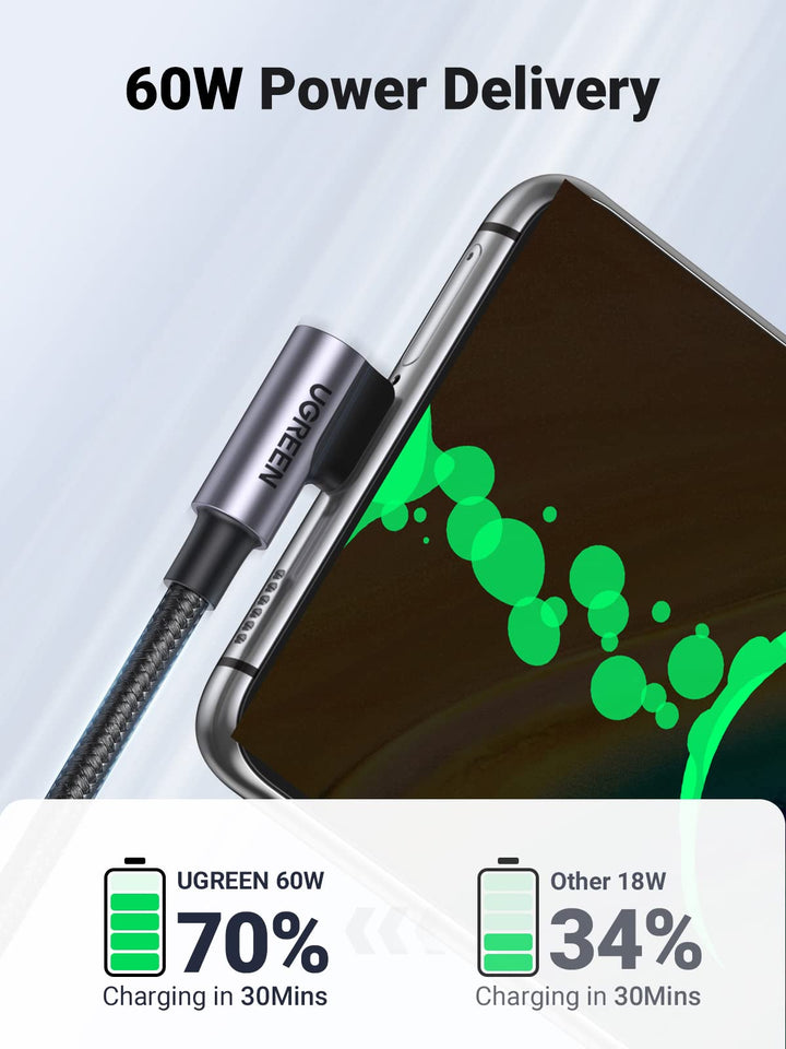 Ugreen 60W Fast Charge Right Angle USB C to USB C Cable - UGREEN-50122