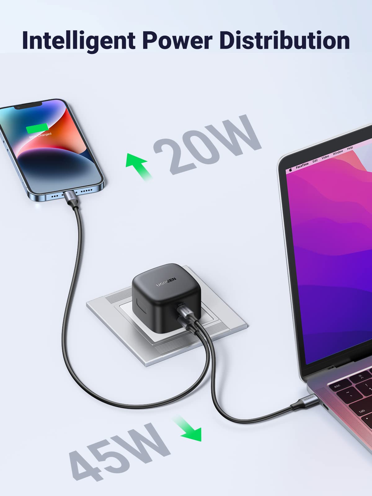 Ugreen 65W GaN Wall Charger 2 Ports Black - UGREEN-70868