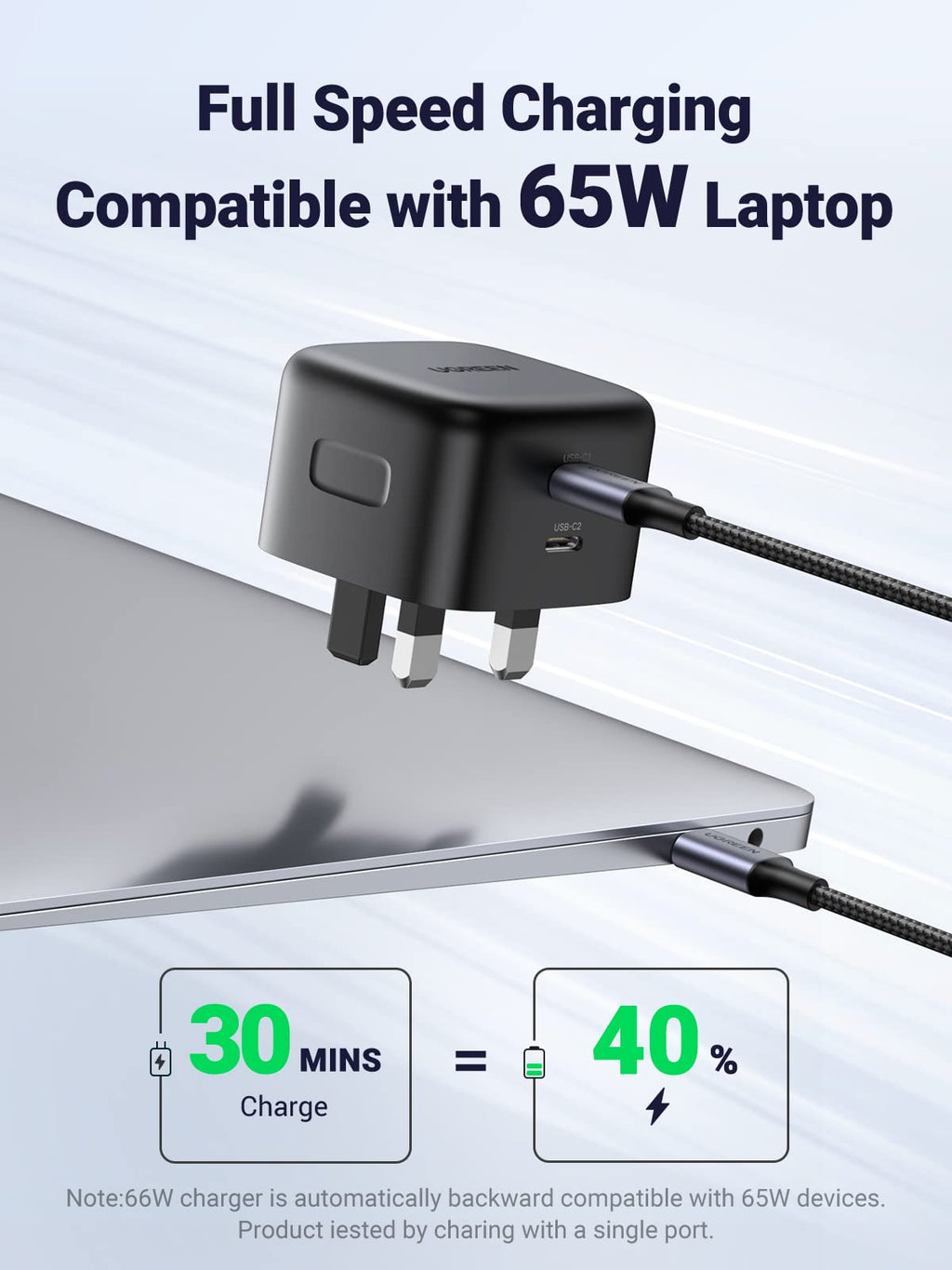 Ugreen 65W GaN Wall Charger 2 Ports Black - UGREEN-70868